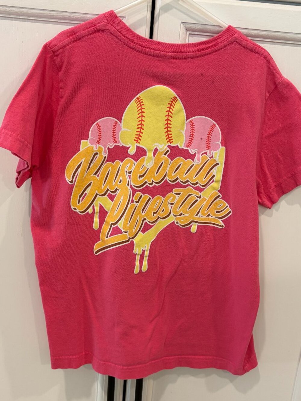 Baseball Lifestyle 101 Youth Hot Pink T-Shirt - Strawberry Banana - Size: YS